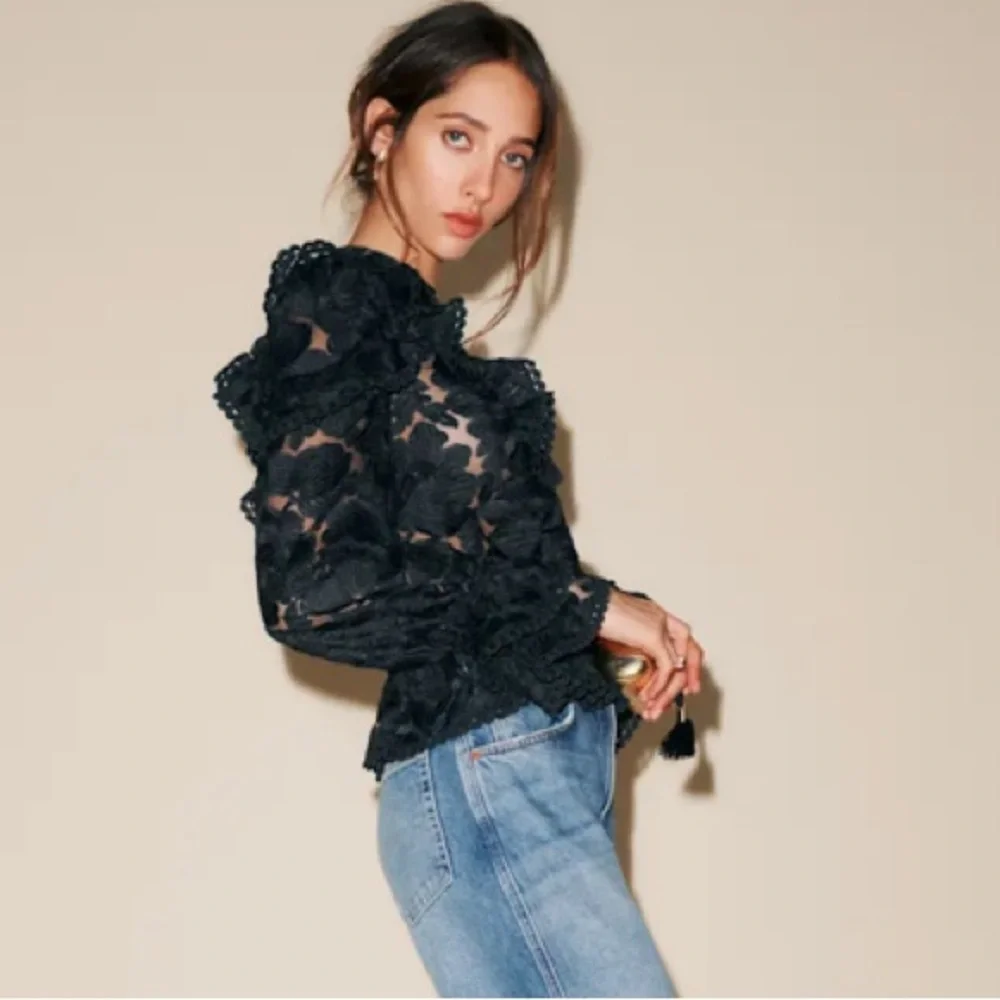 Reformation The Collection Carlisle Black Lace Blouse Romantic Feminine Top NWT - Picture 14 of 15